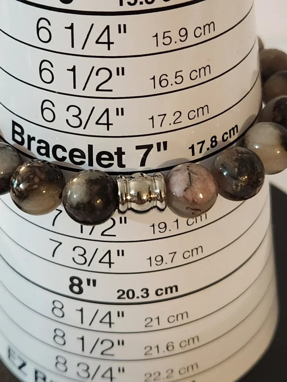 Hand Crafted Picasso Jasper Stretch Bracelet with Stainless Steel Accent Beads